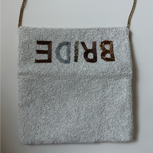 Antik Kraft White Beaded Bride Clutch Bag with Gold Chain - Picture 7 of 8